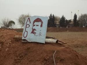 An Image of imprisoned Kurdish leader Abdullah Öcalan. Such images are widespread across Rojava.